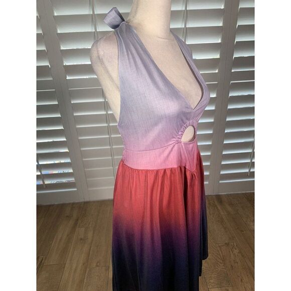 NEW Halter Dress Large Purple Ombre Backless Lightweight Cut Outs Fit Flare - Picture 5 of 11